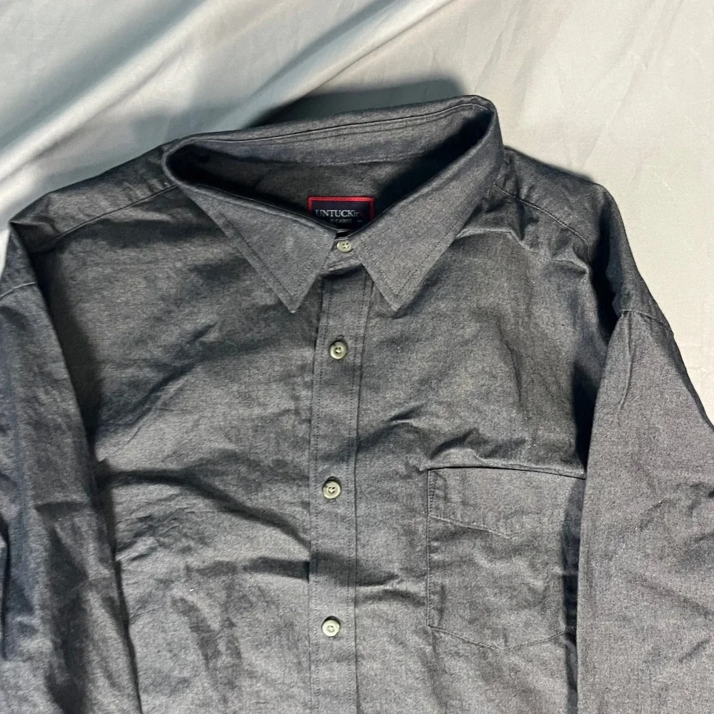 Untuckit Casablanca Mens Grey Cotton Button Down Shirt Regular Fit XL 01035 - Picture 3 of 15